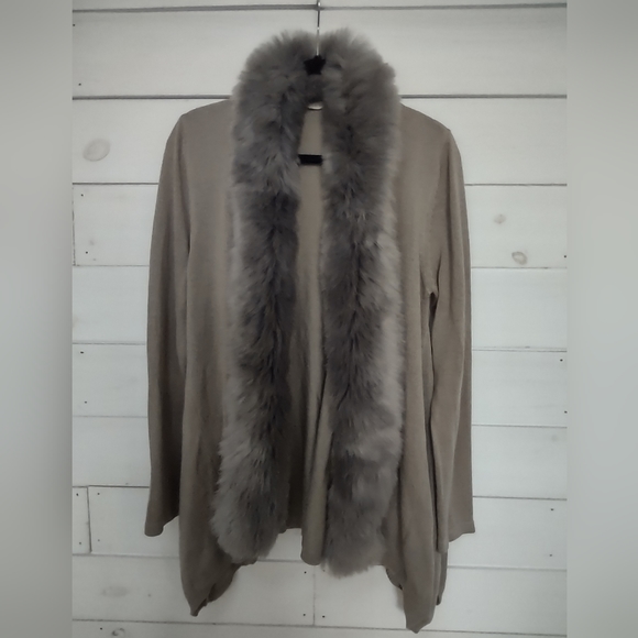 Soft Surroundings Sweaters - Soft Surroundings Fur-trimmed Open Front Cardigan